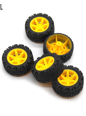 2*40mm粗纹橡胶车轮黄色 DIY科技小制作玩具车四驱越野车轮子配件