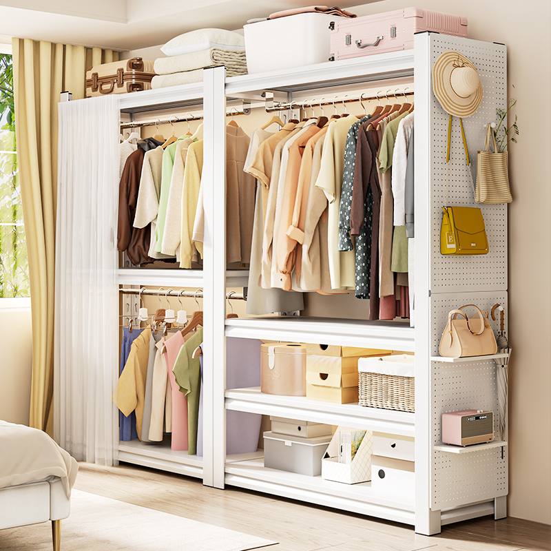 货架衣柜家用卧室出租房衣物收纳简易组装落地金属洞洞板角钢衣架