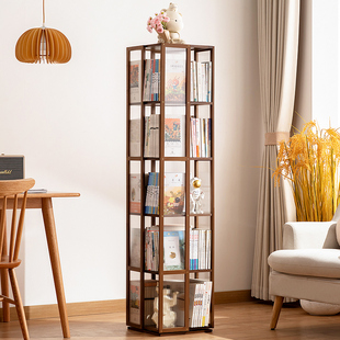 旋转书架落地置物架书柜子家用儿童客厅简易靠墙展示柜实木杂物柜