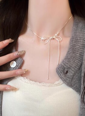 超仙气蝴蝶结项链女轻奢小众设计感锁骨链2025新款颈链蛇骨链配饰