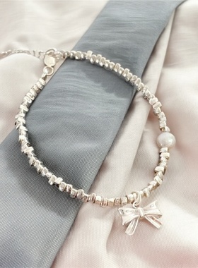 少女心碎银子蝴蝶结珍珠手链手环女简约ins气质新款甜美手串批发