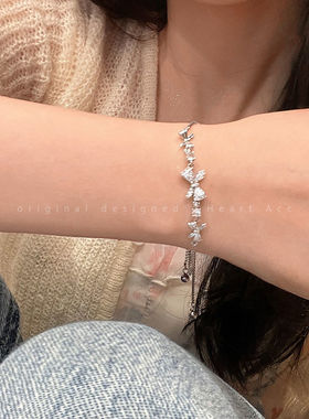 2023年新款锆石蝴蝶结抽拉可调节手链女百搭轻奢高级感闺蜜手饰