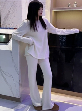 金cc原创设计天丝羊毛摇粒绒套装女纸片人修身巨显瘦宽松长袖套装