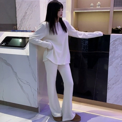 金cc原创设计天丝羊毛摇粒绒套装女纸片人修身巨显瘦宽松长袖套装