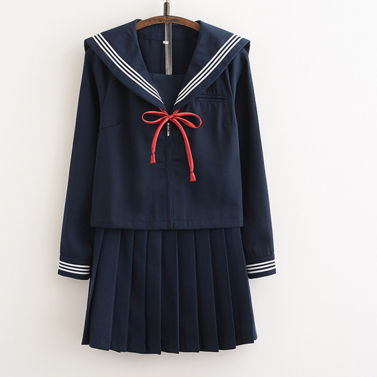 海军学院风长袖水手服学生装百褶裙套装女日系JK制服班服校服学生热销0件假一赔三