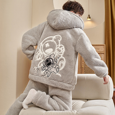 男款珊瑚绒加厚加绒睡衣