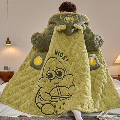 睡衣三层夹棉加厚保暖睡袍套装