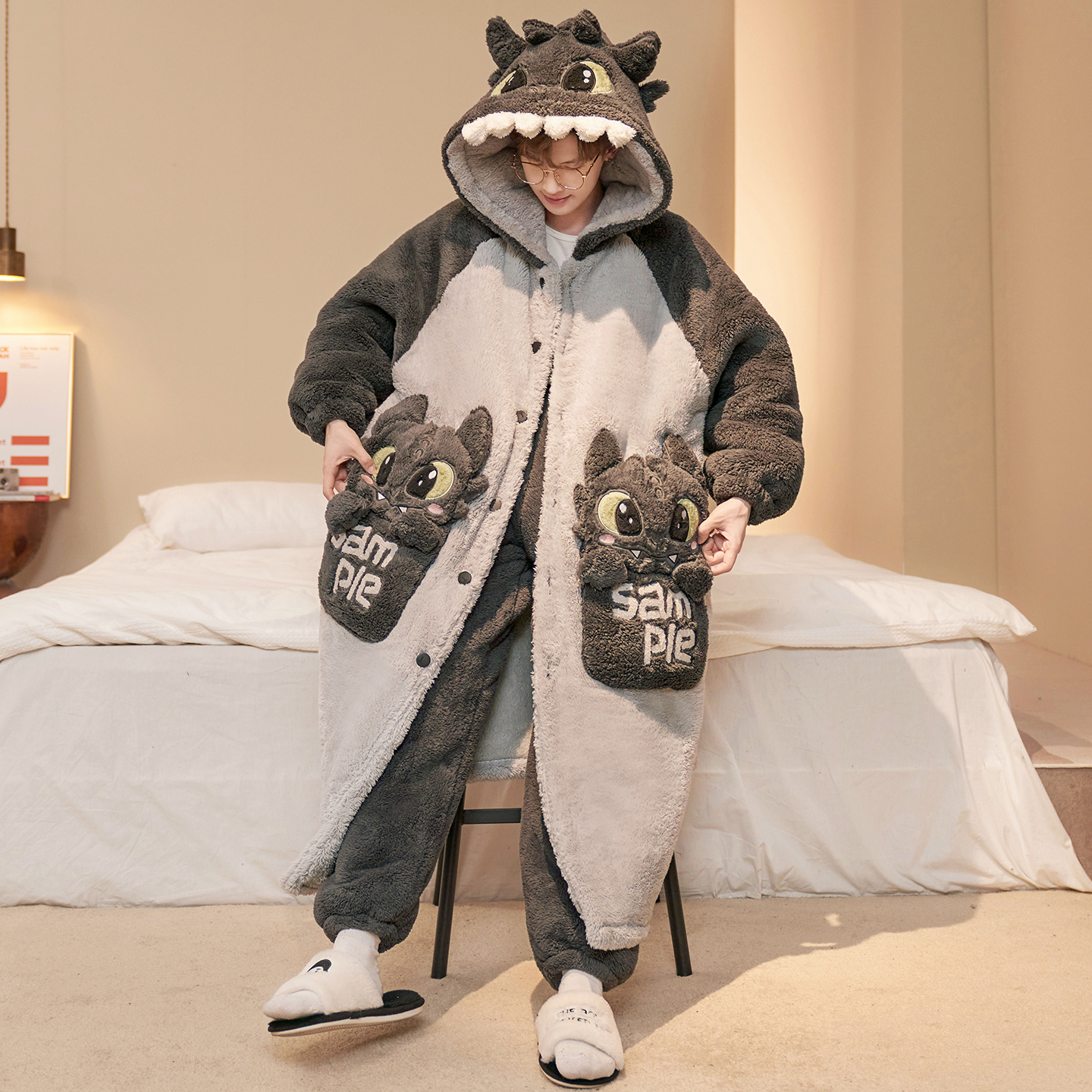 珊瑚绒睡衣男士秋冬季加厚加绒浴袍2025新款长款男生家居服无牙仔