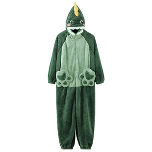 情侣连体睡衣女秋冬季珊瑚绒加厚动物卡通恐龙成人男款冬天家居服