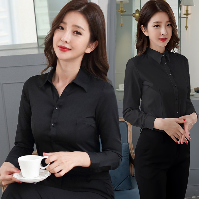 黑色衬衫女职业装衬衣长袖2020春夏新款修身气质洋气女士工作上衣