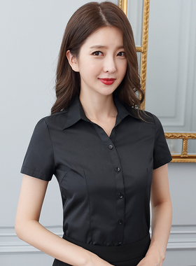 黑色衬衫女修身职业装衬衣短袖新款春夏韩版气质工装正装上衣