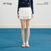 DDHP 甜美辣妹短款 白色蓬蓬裙早秋荷叶边显瘦A字芭蕾风蕾丝半身裙