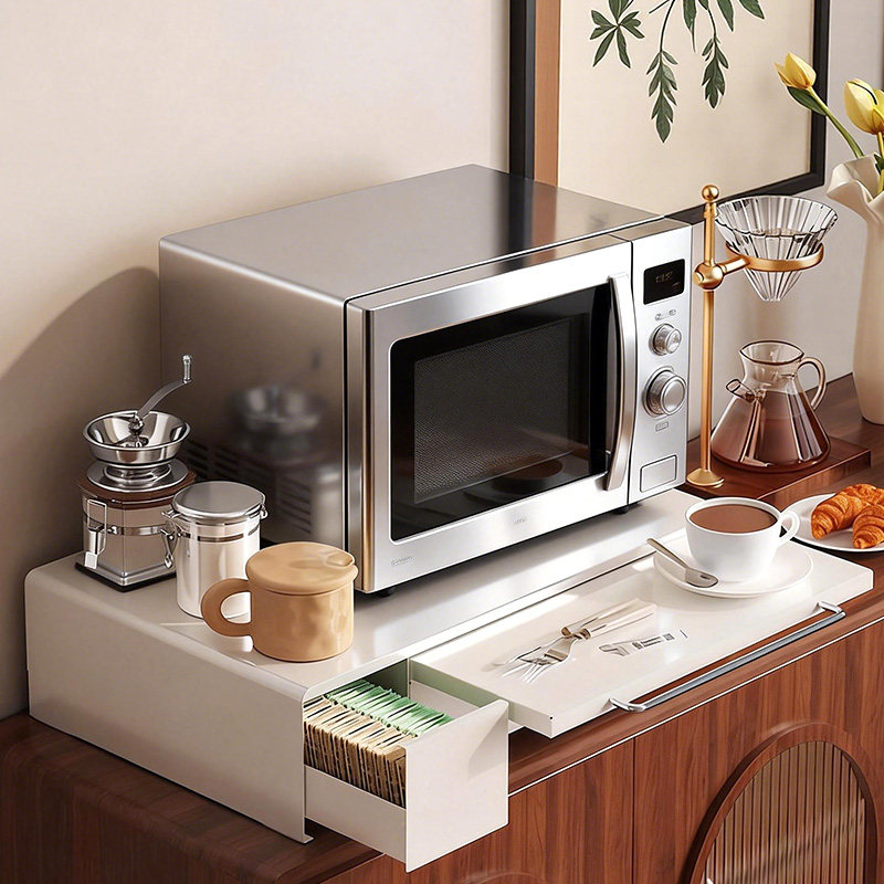 厨房台面微波炉抽屉式防尘置物架带延伸板烤箱小家电多功能收纳架