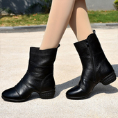 意中飞广场舞女鞋 跳舞真皮软底成人水兵舞蹈靴子 新款 舞蹈鞋 秋冬季