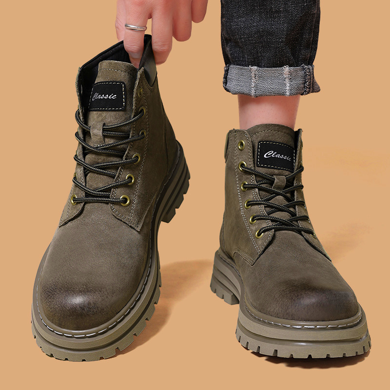 马丁靴男真皮软大黄靴冬季英伦风高帮中帮工装加绒棉鞋雪地男靴子