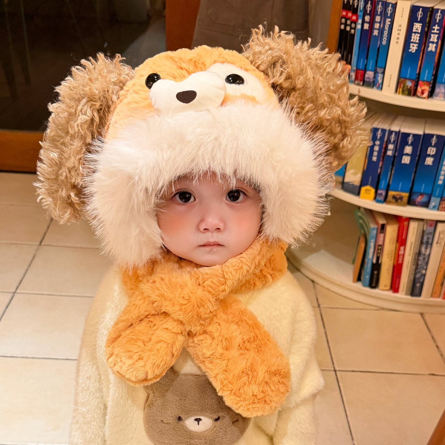 大耳毛绒狗狗宝宝围脖帽可爱加厚