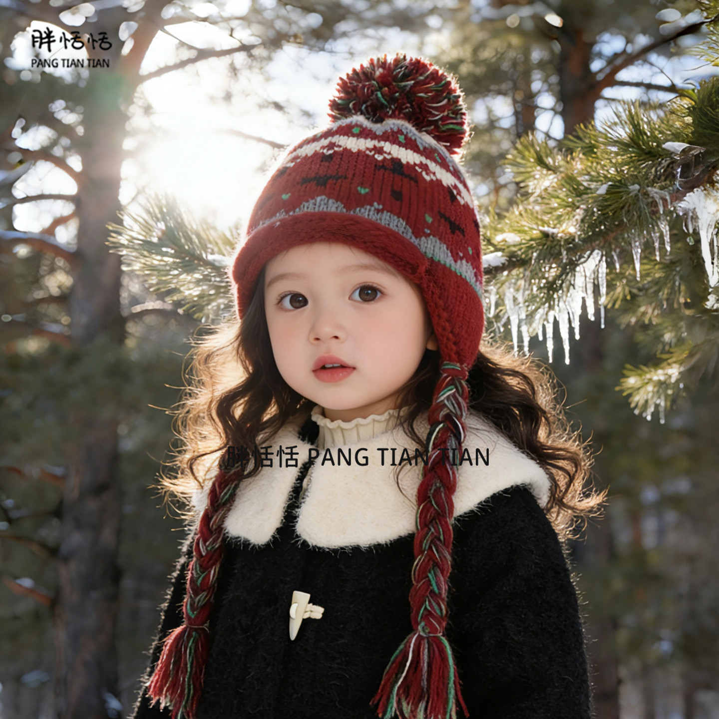 儿童帽子冬季韩版费尔岛风护耳帽红色辫子女孩宝宝保暖套头毛线帽,童装/婴儿装/亲子装,帽子,淘宝优惠券,粉丝福利购,淘宝优惠卷