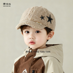 儿童帽子秋冬款 潮流羊羔绒鸭舌帽男孩宝宝防风加厚棒球帽 男童韩版