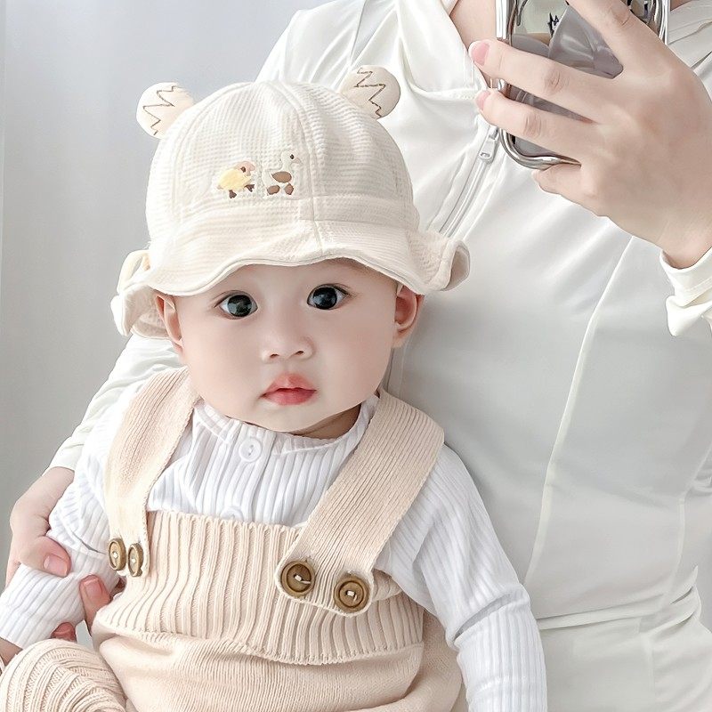春秋季可爱超萌婴幼儿抽绳渔夫帽图片