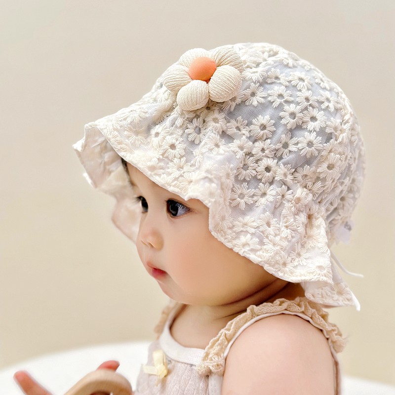 婴儿防晒帽子夏季薄款韩系洋气女宝宝纯棉松紧渔夫春秋太阳遮阳帽