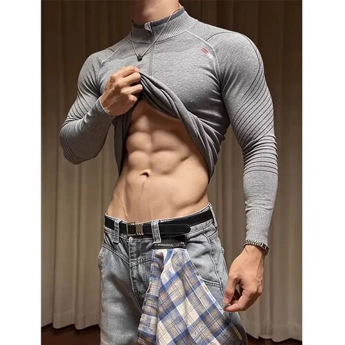 无缝提花训练服男半拉链运动长袖