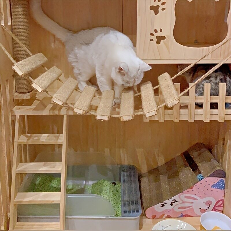 实木猫绳梯猫爬架自制配件梯子猫窝软梯猫吊桥猫咪可麻绳软梯