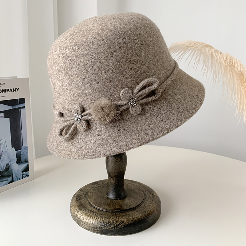 羊毛呢渔夫帽女秋冬保暖盆帽