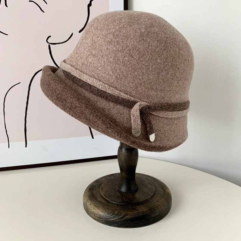 羊毛呢帽子女秋冬季新款保暖渔夫帽韩版优雅卷边盆帽英伦复古礼帽