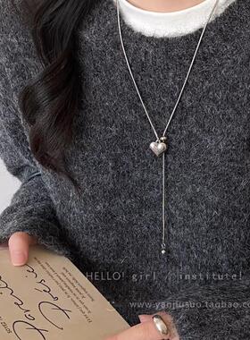 极简银色爱心钛钢抽拉毛衣链女