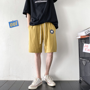 YD33008-P25 港风潮牌亚麻短裤男大码棉麻五分裤男中裤沙滩裤图片
