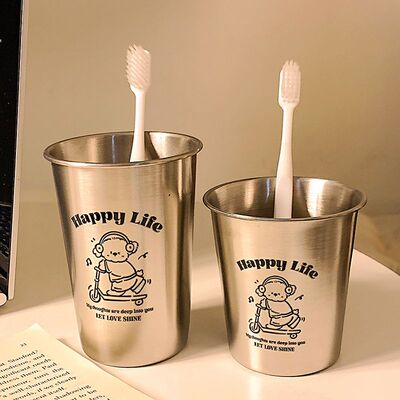 滑板小狗可爱304高颜值不锈钢卡通杯子简约漱口杯创意洗漱家用