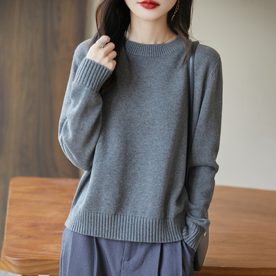 基础版100%纯棉圆领毛衣女秋冬