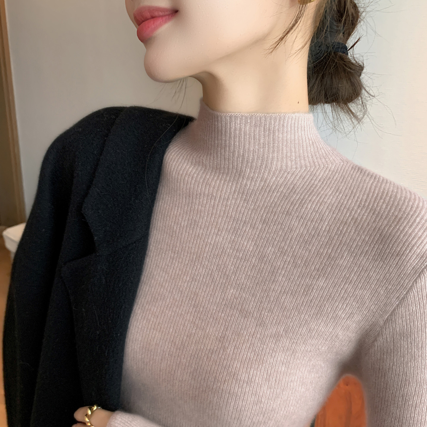 配大衣绝了半高领毛衣女秋冬内搭修身显瘦气质百搭紧身针织打底衫