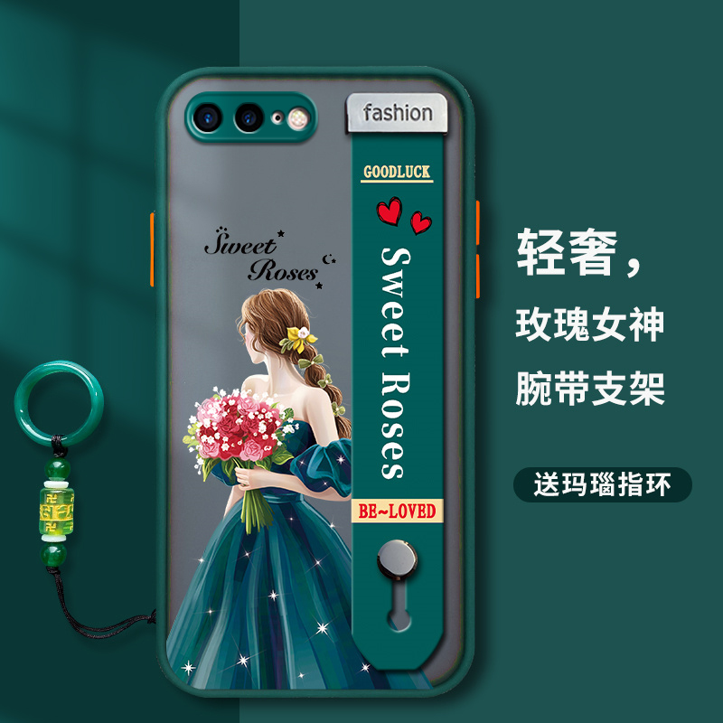 适用苹果8plus手机壳7plus腕带新款女款防摔全包边iphone8plus手机套硅胶磨砂硬壳8p网红款ins风7p带挂绳支架