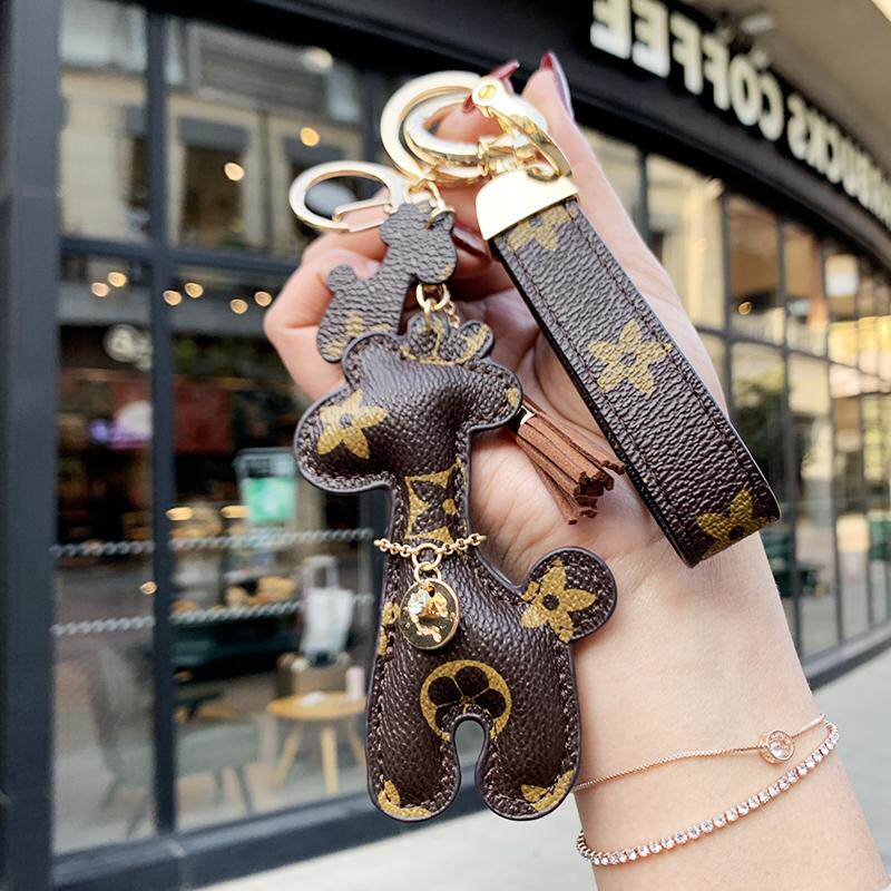 lv&gedete汽车钥匙扣女个性皮质小熊钥匙链挂件女情侣 背包挂饰坠