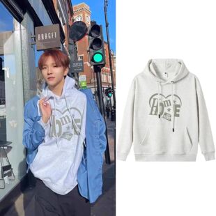 BOYNEXTDOOR金云鹤同款复古字母印花连帽卫衣男女秋冬休闲上衣服