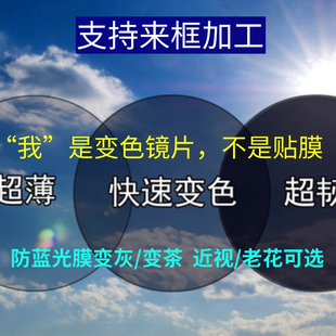HENSHINE高清树脂防蓝光变灰变茶色非球面近视远视老花平光配镜片