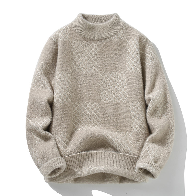 男士半高领毛衣秋冬季加厚仿水貂绒打底针织衫潮流宽松软糯毛线衣