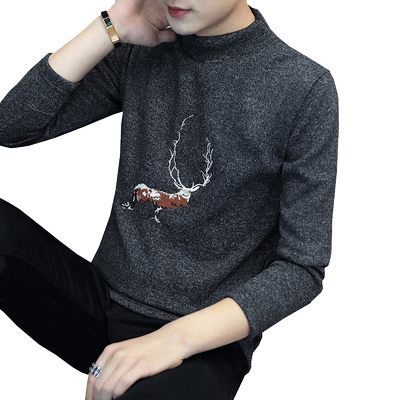 冬季加绒半高领套头青少年毛衣