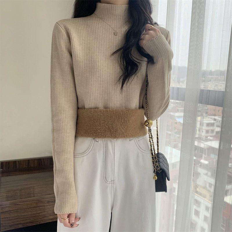 半高领毛衣加厚打底衫女秋冬内搭一体加绒坑条保暖针织衫法式上衣,个性定制/设计服务/DIY,棉服工装,淘宝优惠券,粉丝福利购,淘宝优惠卷