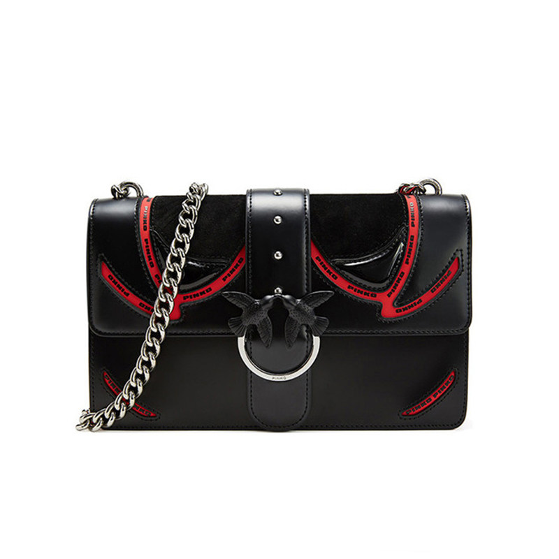 pinko品高新款2019秋冬款女包拼接链条单肩包包燕子包1p21cc y5fk