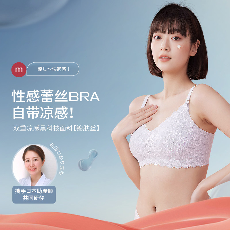 mamanstyle孕妇哺乳文胸凉感蕾丝内衣大码薄款聚拢防下垂产后春夏