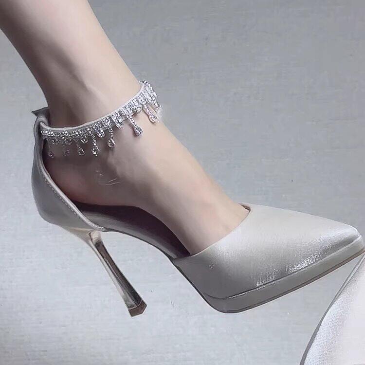 水钻一字带凉鞋女夏尖头细跟高跟鞋性感御姐风8厘米夏季2026新款