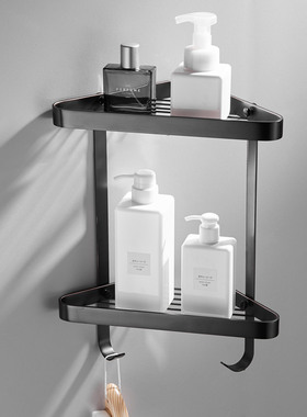 美式卫生间三脚架置物架黑色浴室转角沐浴露架子置物架全铜实心