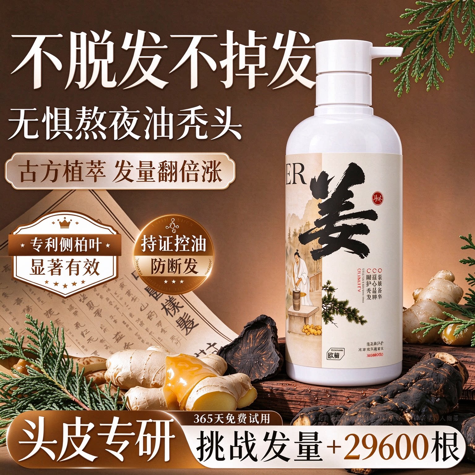 生姜侧柏叶洗发水防固脱育发控油蓬松去屑止痒正品官方旗舰店品牌