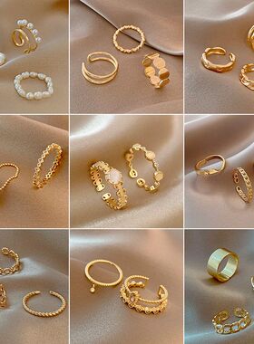 套装手潮小众复古戒指ins高级感珍珠个性冷淡饰品批发指环风女戒