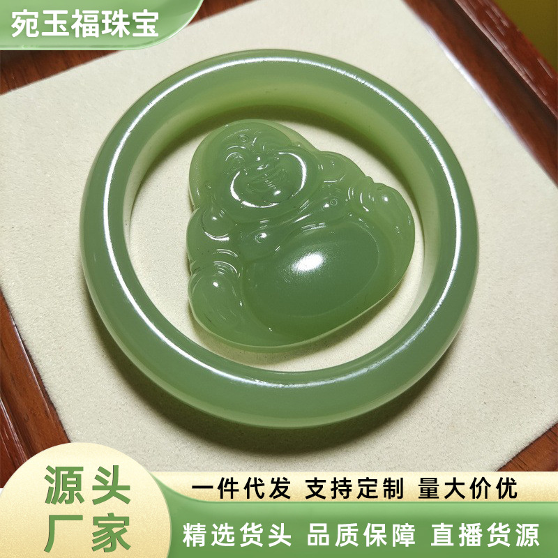 仿和田玉黄口手镯鸡油黄佛公吊坠外蒙料手镯玉佛镯子芯套装