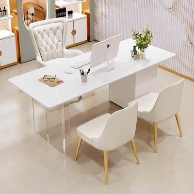 美容店医美咨询室轻奢高端洽谈接待岩板办公桌皮肤检测面诊室桌椅