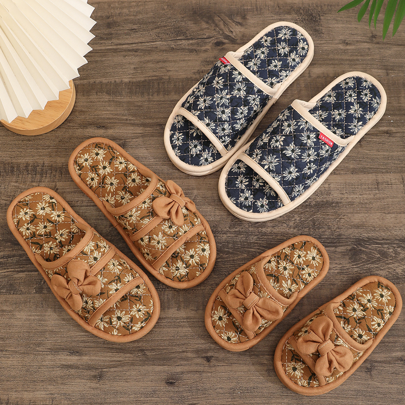 亚麻儿童亲子防滑布底拖鞋