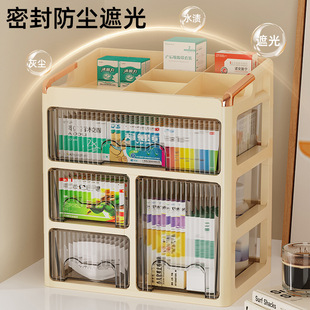 桌面药箱收纳盒家用抽屉式大容量轻奢带分隔塑料医药箱大号急救箱